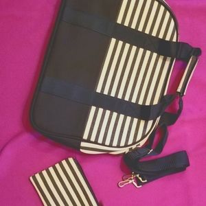 Navy Blue & Light Tan Striped Weekender Bag